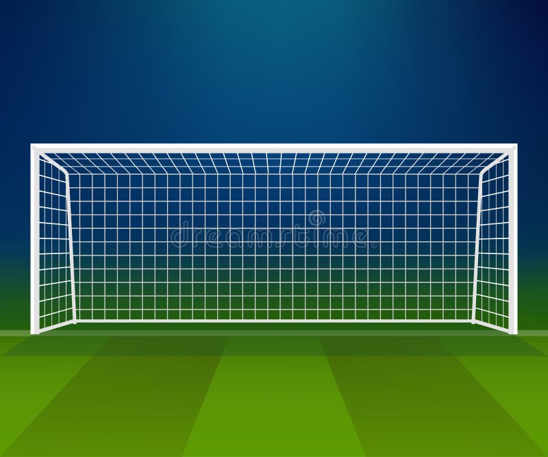 Voetbaldoel, Voetbaldoelpaal met netto op een stadionachtergrond vector illustratie Voetbaldoel, Voetbaldoelpaal met netto op een stadionachtergrond vector illustratie