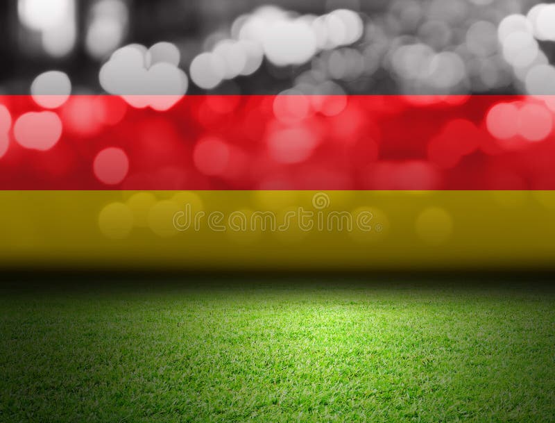 Voetbalgebied en bokeh met de vlag van Duitsland royalty-vrije illustratie Voetbalgebied en bokeh met de vlag van Duitsland royalty-vrije illustratie