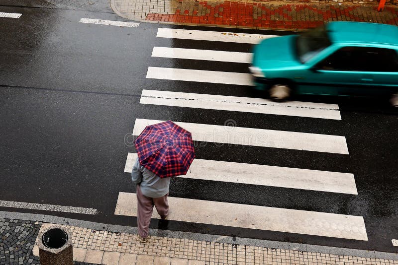 Pedestrian Crossing in the Rain. Top View. Pedestrian Crossing in the Rain. Top View.