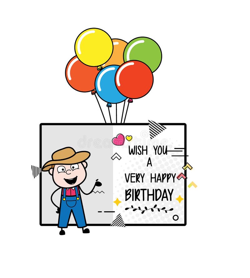 Voeux De Bon Anniversaire D Agriculteur De Dessin Illustration Stock Illustration Du Ballons Drole