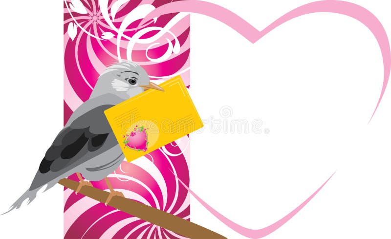 Bird with festive envelope. Valentines card. Illustration. Bird with festive envelope. Valentines card. Illustration