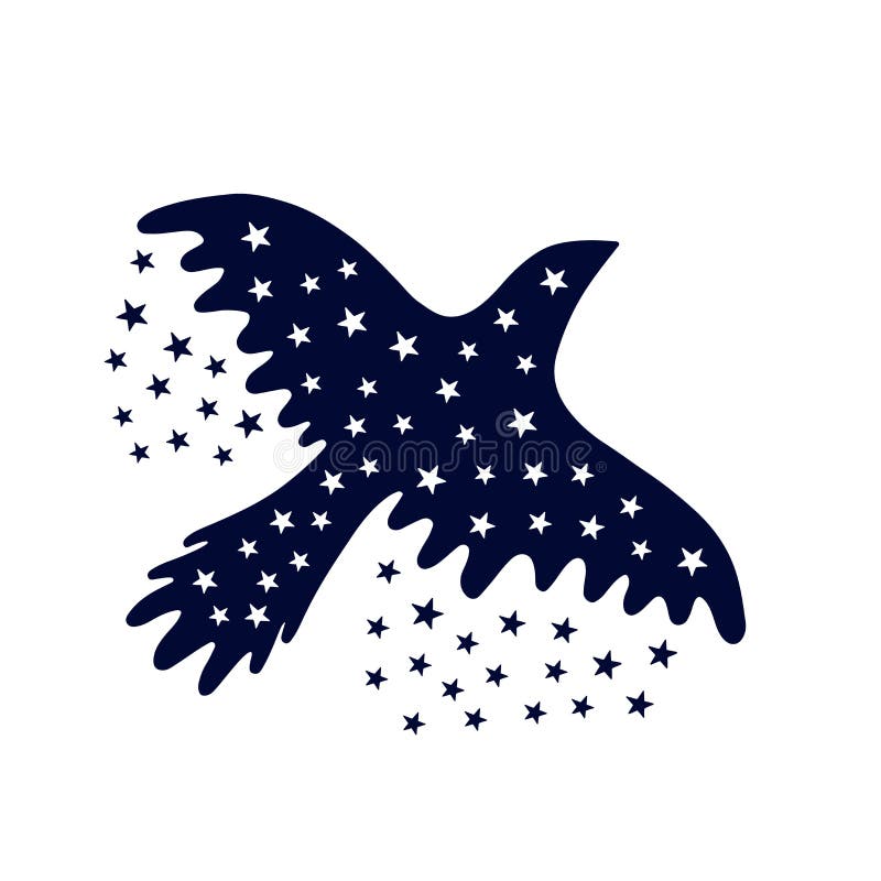 Vogel van de nacht Vliegende die vogel en sterren op wit wordt geïsoleerd stock illustratie Vogel van de nacht Vliegende die vogel en sterren op wit wordt geïsoleerd stock illustratie