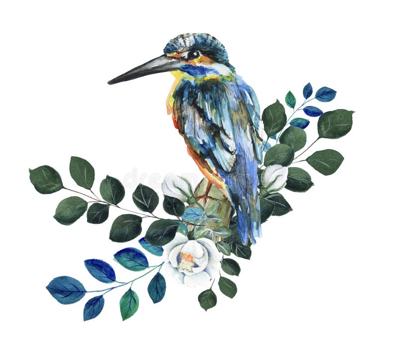 Vogel van de waterverf de gemeenschappelijke blauwe ijsvogel royalty-vrije illustratie Vogel van de waterverf de gemeenschappelijke blauwe ijsvogel royalty-vrije illustratie