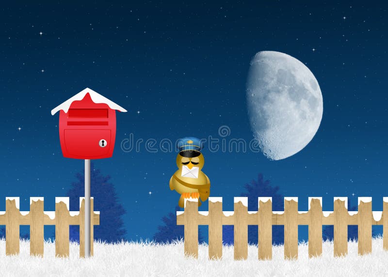 Vogelbrievenbesteller met brief van Santa Claus royalty-vrije illustratie Vogelbrievenbesteller met brief van Santa Claus royalty-vrije illustratie