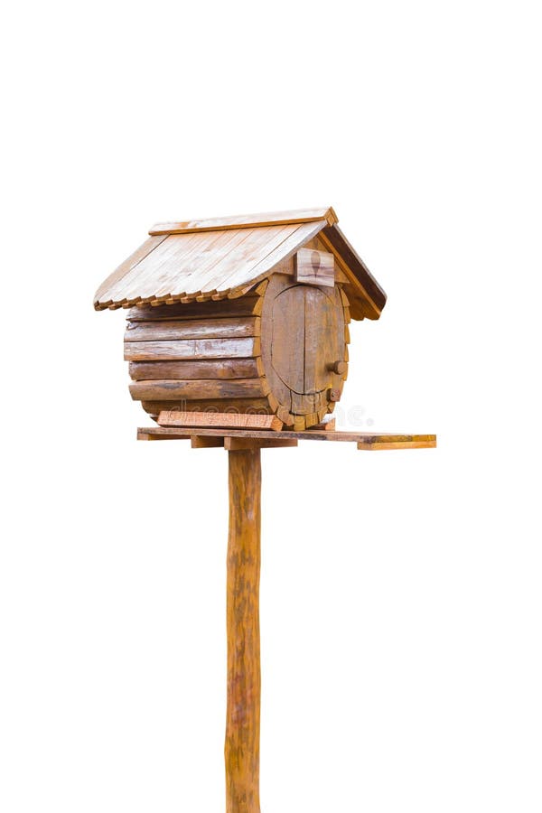 Birdhouse or homemade wooden mailbox, isolated on white background. Birdhouse or homemade wooden mailbox, isolated on white background