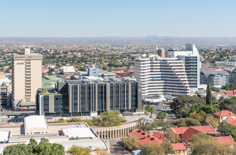 Vogelperspektive des Teils des zentralen Geschäftsgebiets in Windhoek lizenzfreie stockbilder Vogelperspektive des Teils des zentralen Geschäftsgebiets in Windhoek lizenzfreie stockbilder