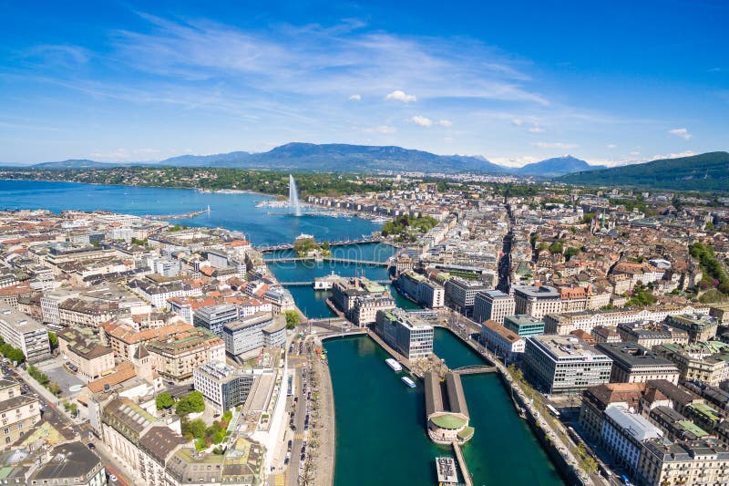 Vogelperspektive von Stadt Leman Genfersee in der Schweiz stockbild Vogelperspektive von Stadt Leman Genfersee in der Schweiz stockbild