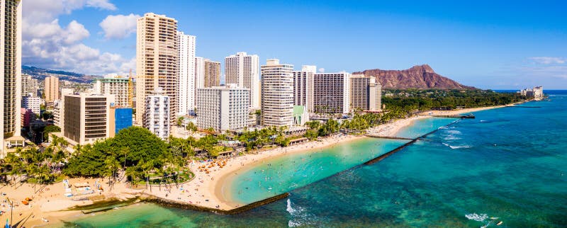 Vogelperspektive von Waikiki Strand und Diamond Head Crater stockfotografie Vogelperspektive von Waikiki Strand und Diamond Head Crater stockfotografie