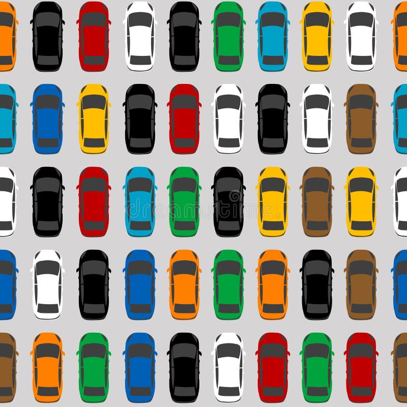 Vogelperspektiveparken mit vielen mehrfarbigen Autos vektor abbildung