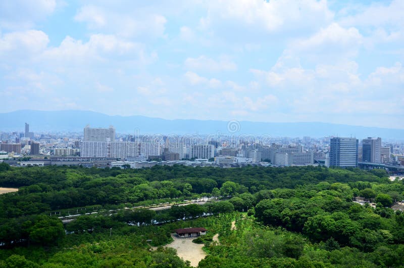 Vogelperspektivestadtbild von Osaka-Stadt um ungefähr Osaka-Schloss lizenzfreie stockbilder Vogelperspektivestadtbild von Osaka-Stadt um ungefähr Osaka-Schloss lizenzfreie stockbilder