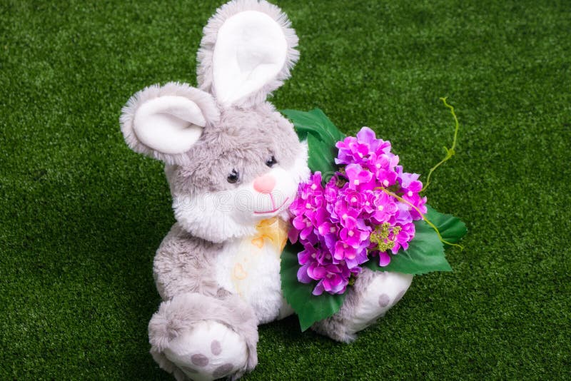 Voglia essere il mio biglietto di S. Valentino - coniglietto con i fiori fotografia stock Voglia essere il mio biglietto di S. Valentino - coniglietto con i fiori fotografia stock
