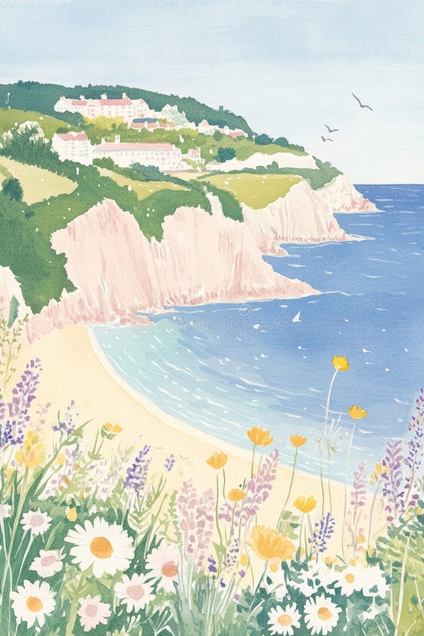 Vogue ha ispirato gouache illustrazione di una mattinata soleggiata sull'isola di wight generative ai. Vogue ha ispirato gouache illustrazione di una mattinata soleggiata sull'isola dell'illustrazione di wight
