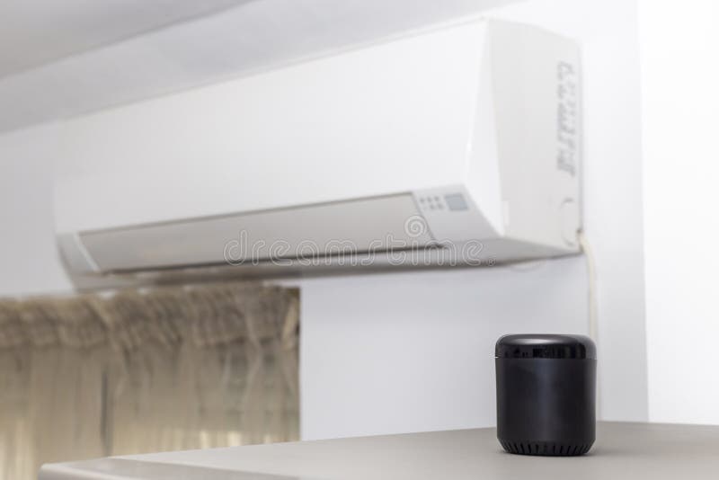 Voice Activated Home Assistant for Air Conditioner Stock Photo Image