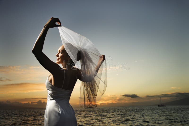 Voile de fixation de mariée sur la plage photos stock Voile de fixation de mariée sur la plage photos stock