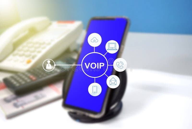 VOIP Telephone with Connection on the Table Stock Illustration