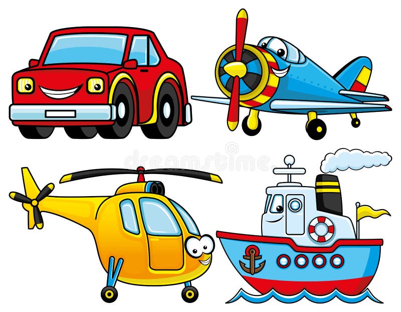 Voiture, avion, bateau et hélicoptère illustration libre de droits Voiture, avion, bateau et hélicoptère illustration libre de droits