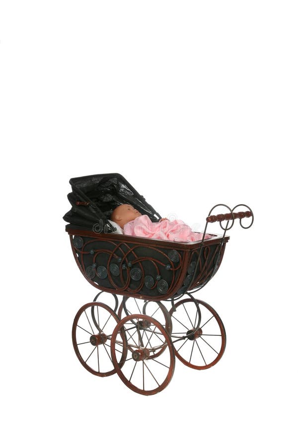 Voiture d'enfant antique sur le fond principal élevé photos libres de droits Voiture d'enfant antique sur le fond principal élevé photos libres de droits