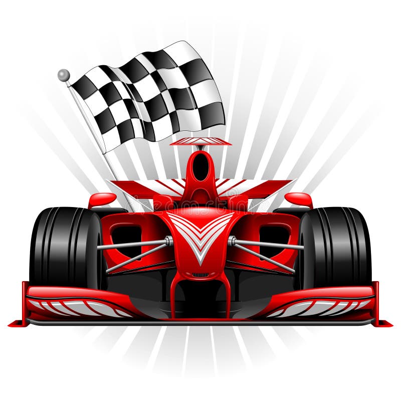 Voiture de course rouge de la formule 1 avec l'illustration à carreaux de vecteur de drapeau illustration de vecteur Voiture de course rouge de la formule 1 avec l'illustration à carreaux de vecteur de drapeau illustration de vecteur