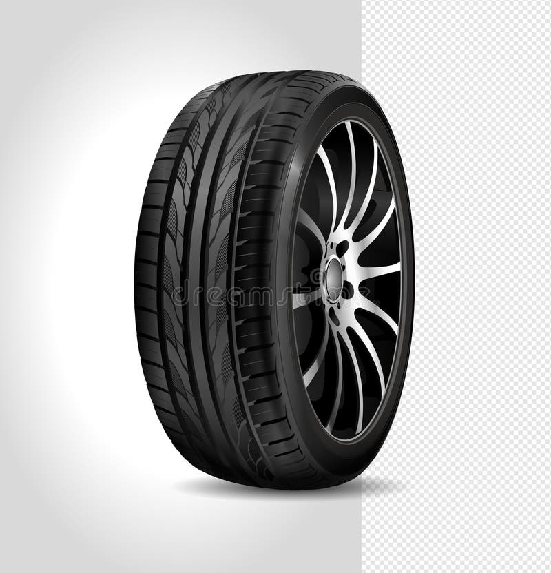 Voiture de pneu d'isolement sur le fond blanc Roue de véhicule Pneu en caoutchouc noir D brillant réaliste