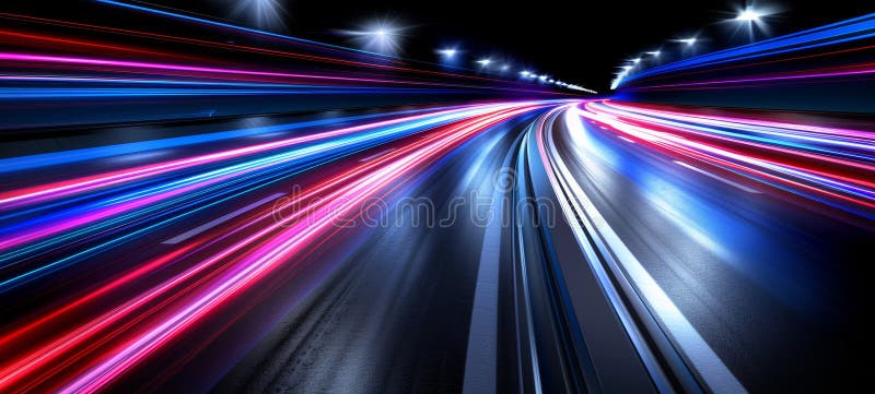 High speed car with motion blur on the road at night. Abstract background. created using generative AI. High speed car with motion blur on the road at night. Abstract background. created using generative AI