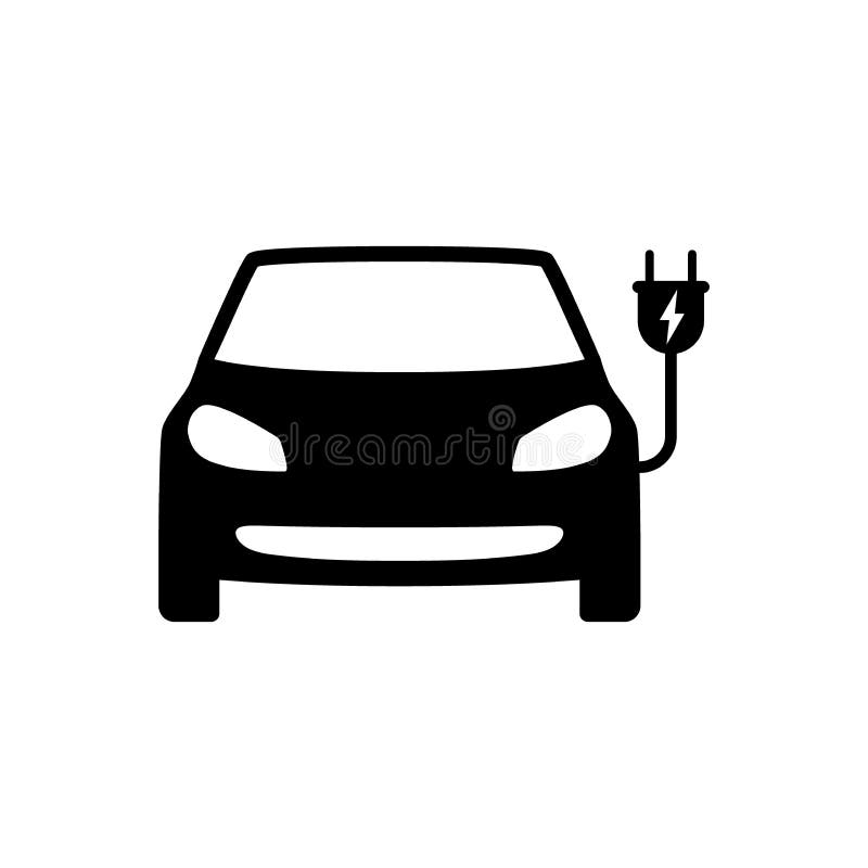 Voiture électrique avec l'icône de noir de prise Symbole de voiture électrique illustration stock Voiture électrique avec l'icône de noir de prise Symbole de voiture électrique illustration stock