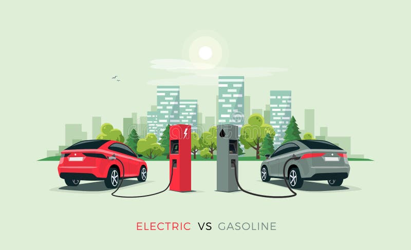 Voiture électrique contre la voiture d'essence illustration de vecteur Voiture électrique contre la voiture d'essence illustration de vecteur