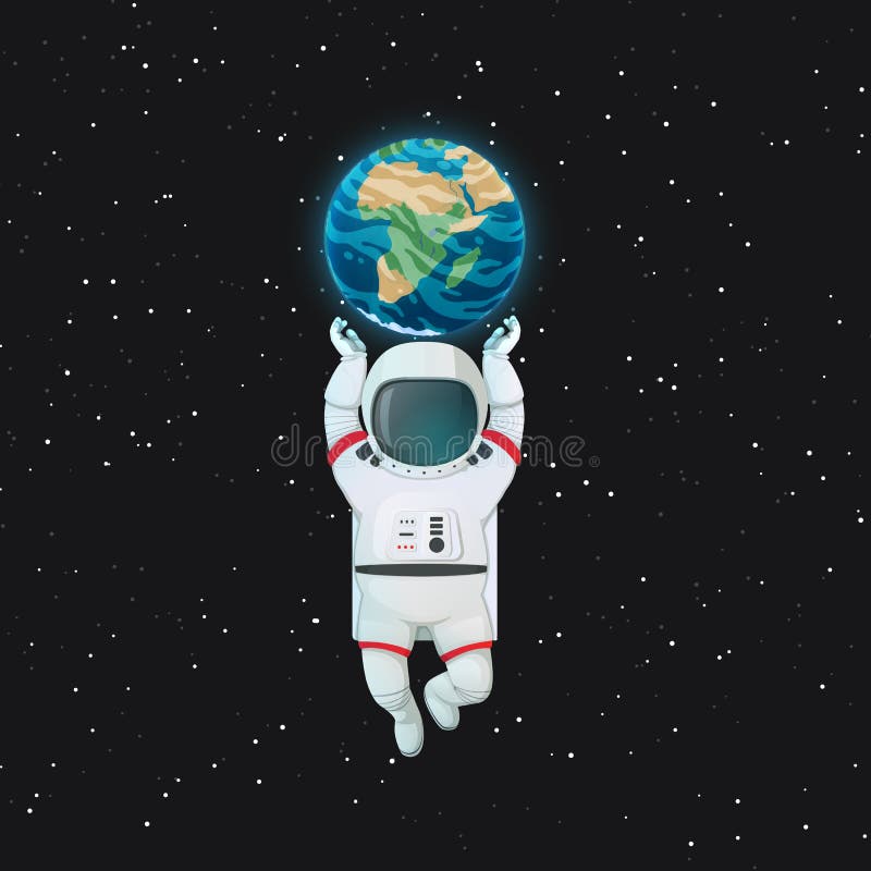 Vol d'astronaute avec la terre de soutien de planète augmentée par bras avec l'espace foncé et des étoiles à l'arrière-plan illustration libre de droits Vol d'astronaute avec la terre de soutien de planète augmentée par bras avec l'espace foncé et des étoiles à l'arrière-plan illustration libre de droits