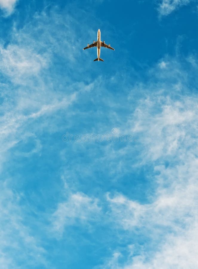 Vol d'avion en ciel bleu