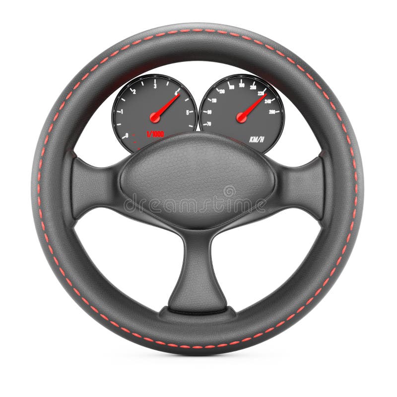 Steering wheel with dashboard isolated on white background. 3d rendering image. Steering wheel with dashboard isolated on white background. 3d rendering image