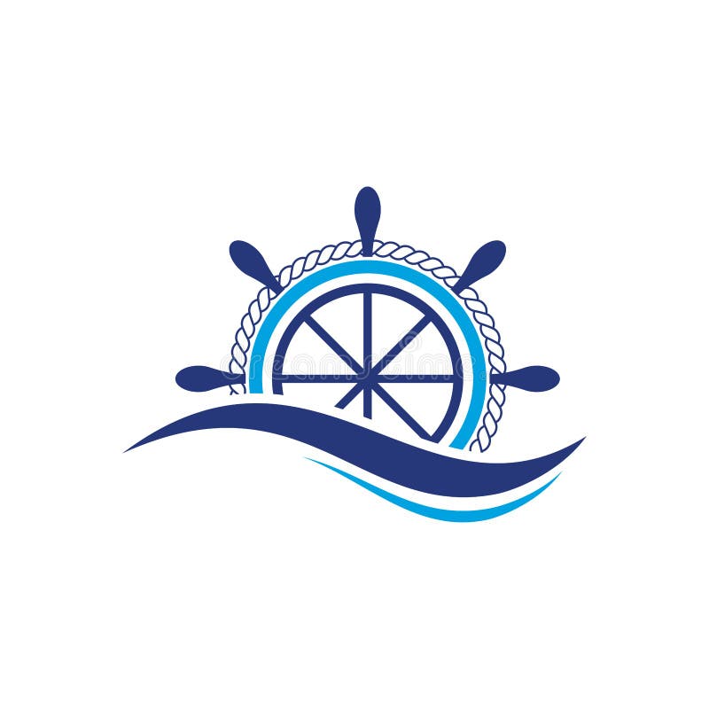 Ship steering wheel with Ocean wave logo design, logo design for shipping company. Ship steering wheel with Ocean wave logo design, logo design for shipping company