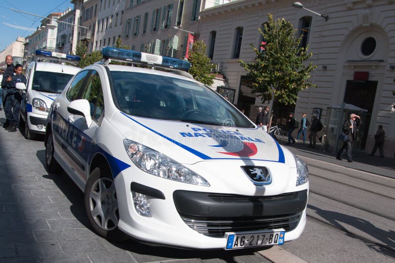 Volante della polizia di Frenc, Nizza fotografie stock Volante della polizia di Frenc, Nizza fotografie stock