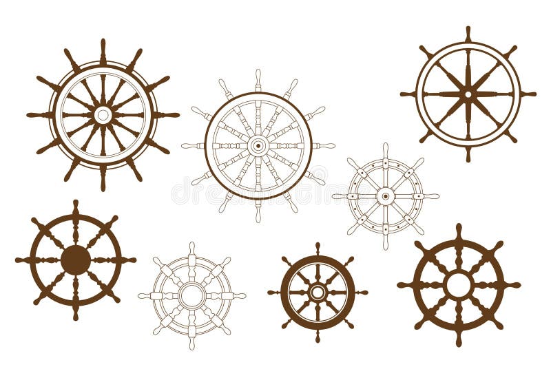 Steering wheels set for heraldry or marine design. Steering wheels set for heraldry or marine design