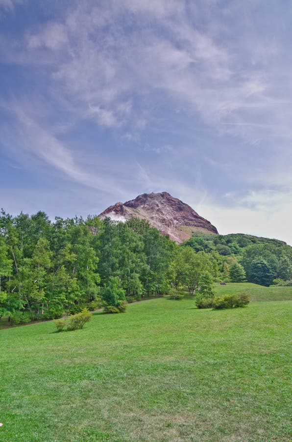 Showa-shinzan is a volcanic lava dome which is 398 meters high, and is located 2 km east Mount Usu, Hokkaido, Japan. Showa-shinzan is a volcanic lava dome which is 398 meters high, and is located 2 km east Mount Usu, Hokkaido, Japan