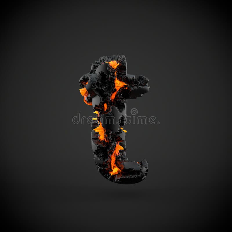 Volcanic alphabet letter T lowercase. 3D render of volcanic font with burning lava isolated on black background. Volcanic alphabet letter T lowercase. 3D render of volcanic font with burning lava isolated on black background.