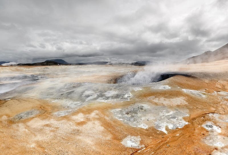 Landscape with boiling mud, Hverir - Namafjall - Iceland royalty free stock images