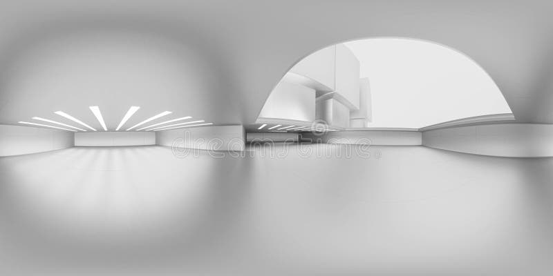 Volle 360 -Grad-equirectangular Panorama hdri des modernen futuristischen weißen Technologiegebäudes Innen-3d übertragen