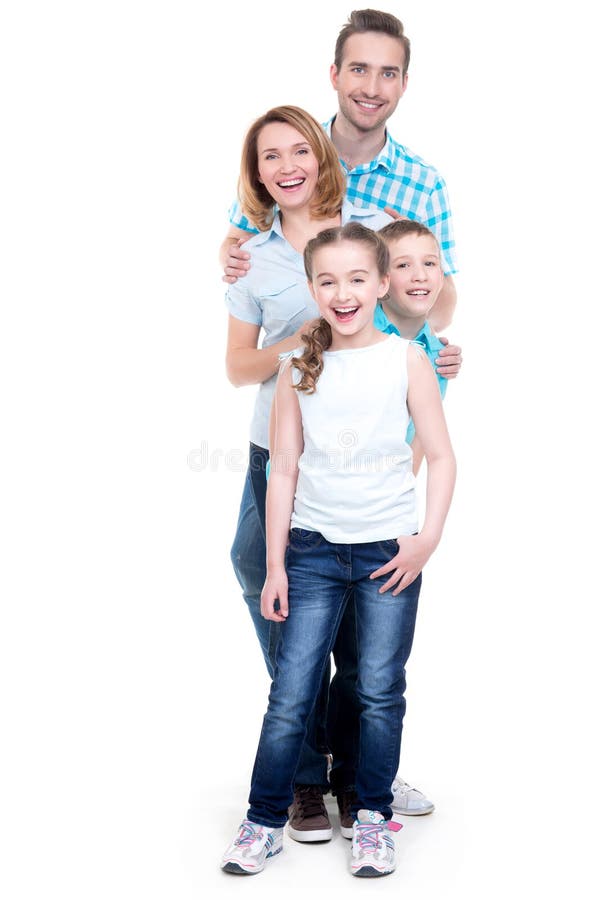 Volledig portret van de gelukkige Europese familie met kinderen royalty-vrije stock fotografie Volledig portret van de gelukkige Europese familie met kinderen royalty-vrije stock fotografie