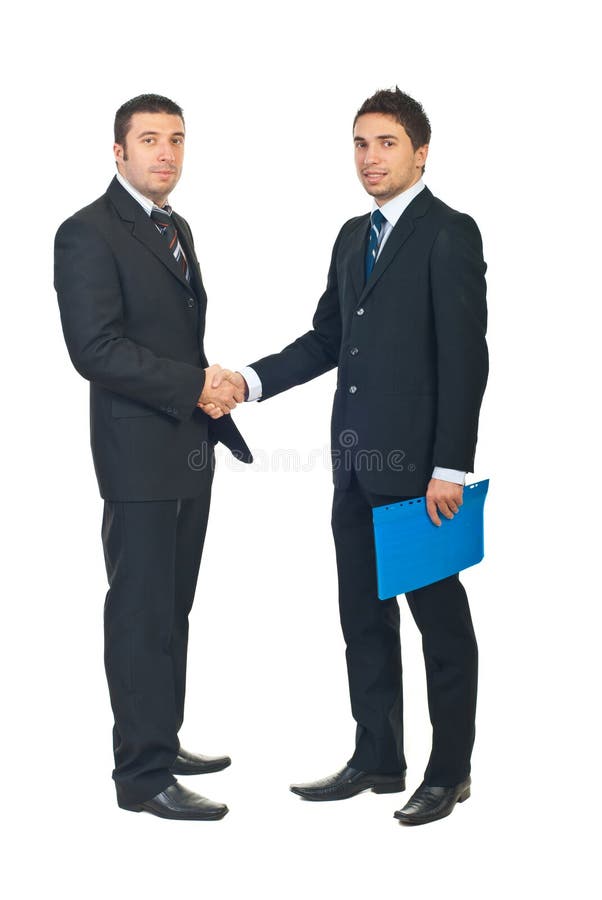 Volledige lengte van bedrijfsmensenhanddruk royalty-vrije stock foto Volledige lengte van bedrijfsmensenhanddruk royalty-vrije stock foto