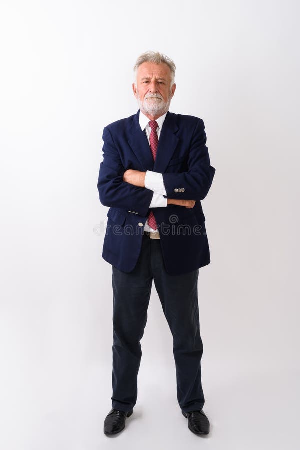 Voller Körperschuß des hübschen älteren bärtigen Geschäftsmannes, der w steht lizenzfreies stockfoto Voller Körperschuß des hübschen älteren bärtigen Geschäftsmannes, der w steht lizenzfreies stockfoto