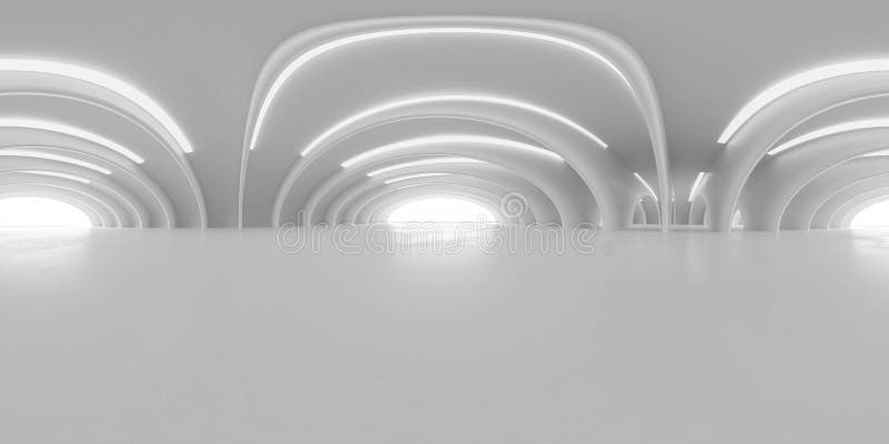 Volles 360 -Grad-equirectangular Panorama hdri des modernen futuristischen weißen Gebäudes Innen-3d Illustration übertragen