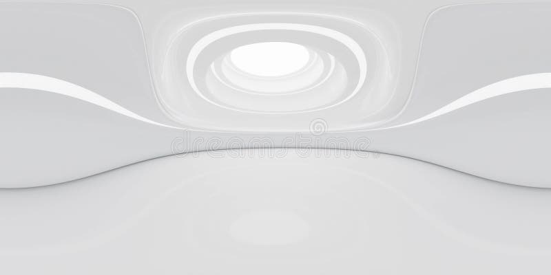 Volles 360 -Grad-equirectangular Panorama hdri des modernen futuristischen weißen Gebäudes Innen-3d Illustration übertragen