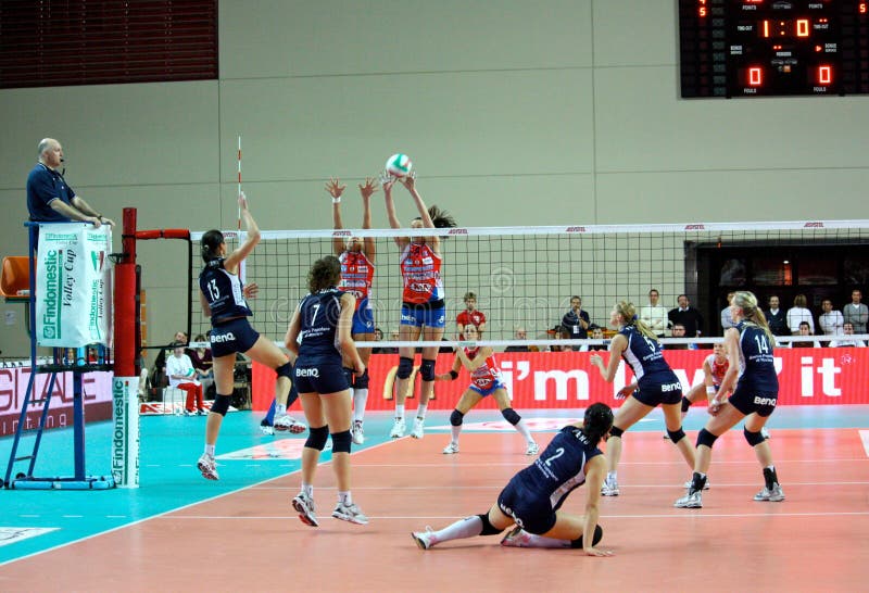 Volley Volleyball Match, Attack and Block Editorial Stock Image