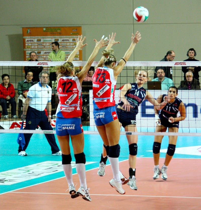 Volley Volleyball Match, Attack And Block Editorial Stock Image