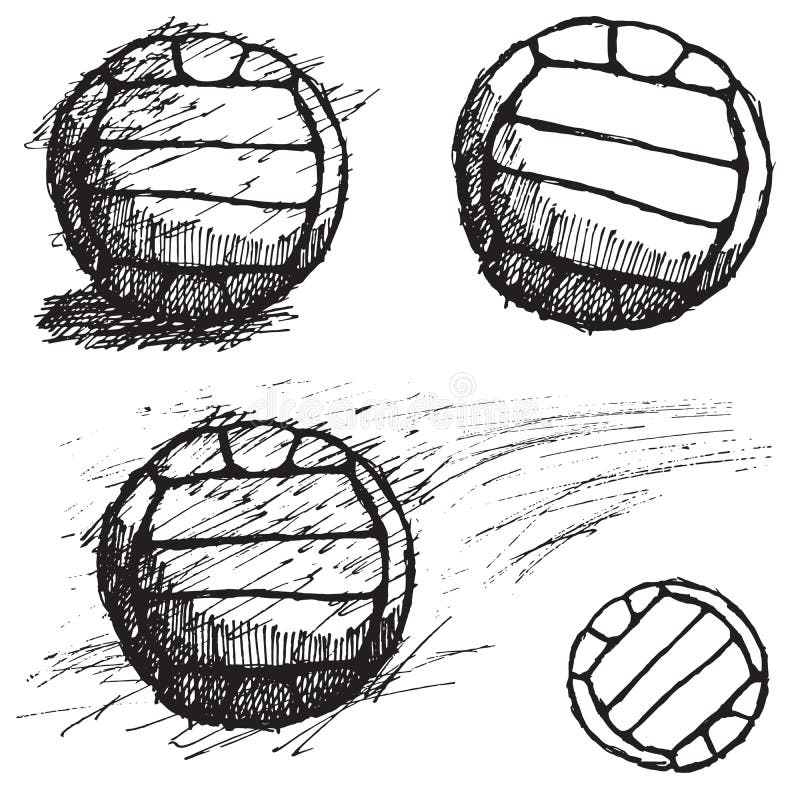 Volleyball Ball Sketch Set Isolated On White Background Stock Vector