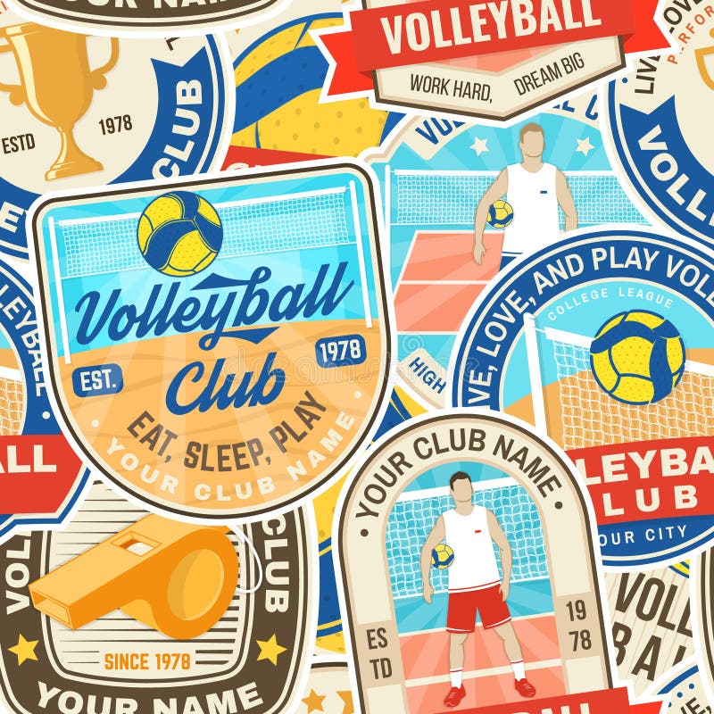 Volleyball Club Seamless Pattern. Background with Volleyball Emblem ...