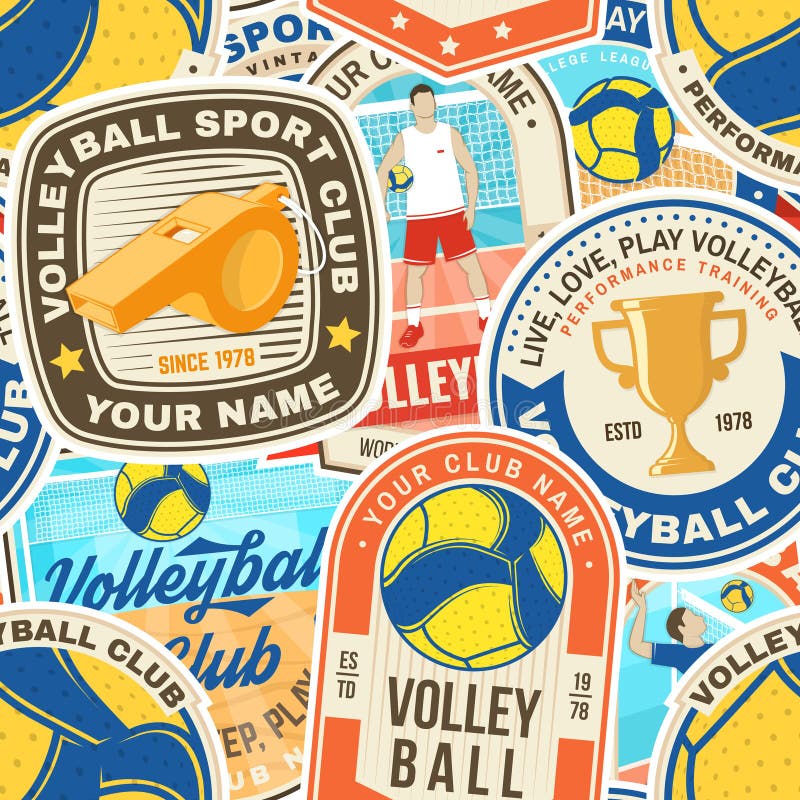 Volleyball Club Seamless Pattern. Background with Volleyball Emblem ...