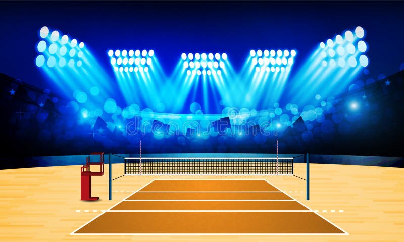 Volleyball Court Arena Field with Bright Stadium Lights Stock ...
