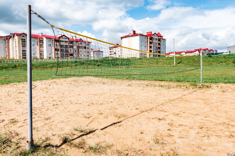 Volleyball Court with Net on Sand Near River. Stock Image Image of