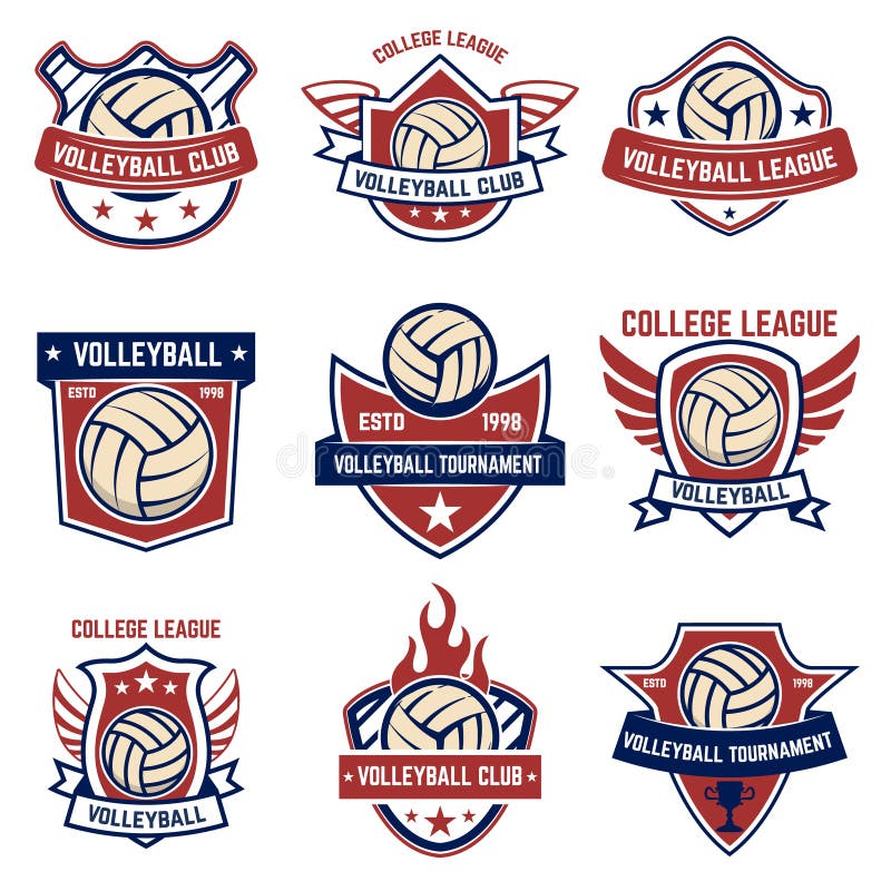 Volleyball Emblems on White Background. Design Element for Logo, Label ...