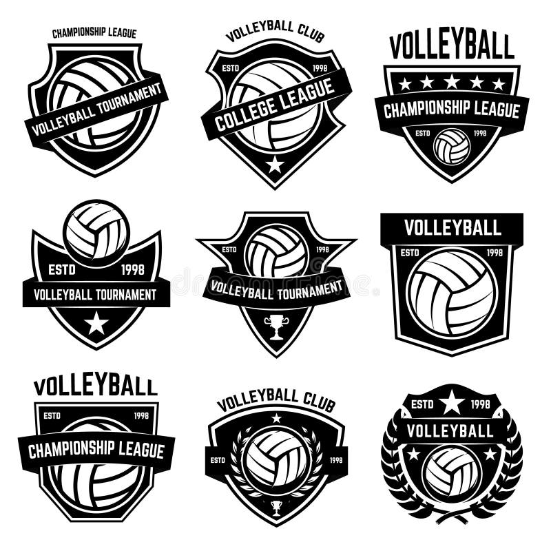 Volleyball Emblems on White Background. Design Element for Logo, Label ...